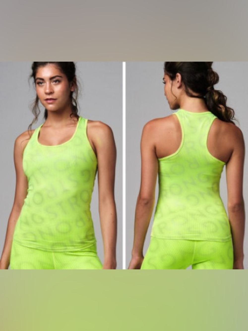 Zumba Fitness Strong id reflective Laser Tank in neon yellow large nwt